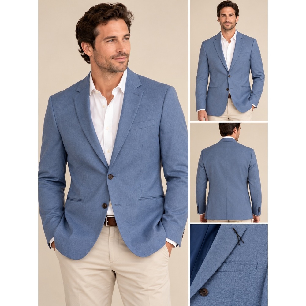 J. Ferrar Men 36R Slim Fit Stretch CoolMax Suit Jacket Blazer Blue Tic NEW